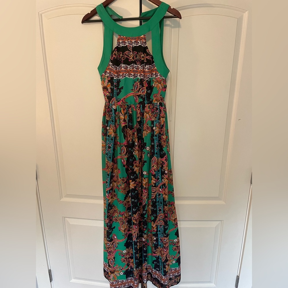 BG green print formal dress- M